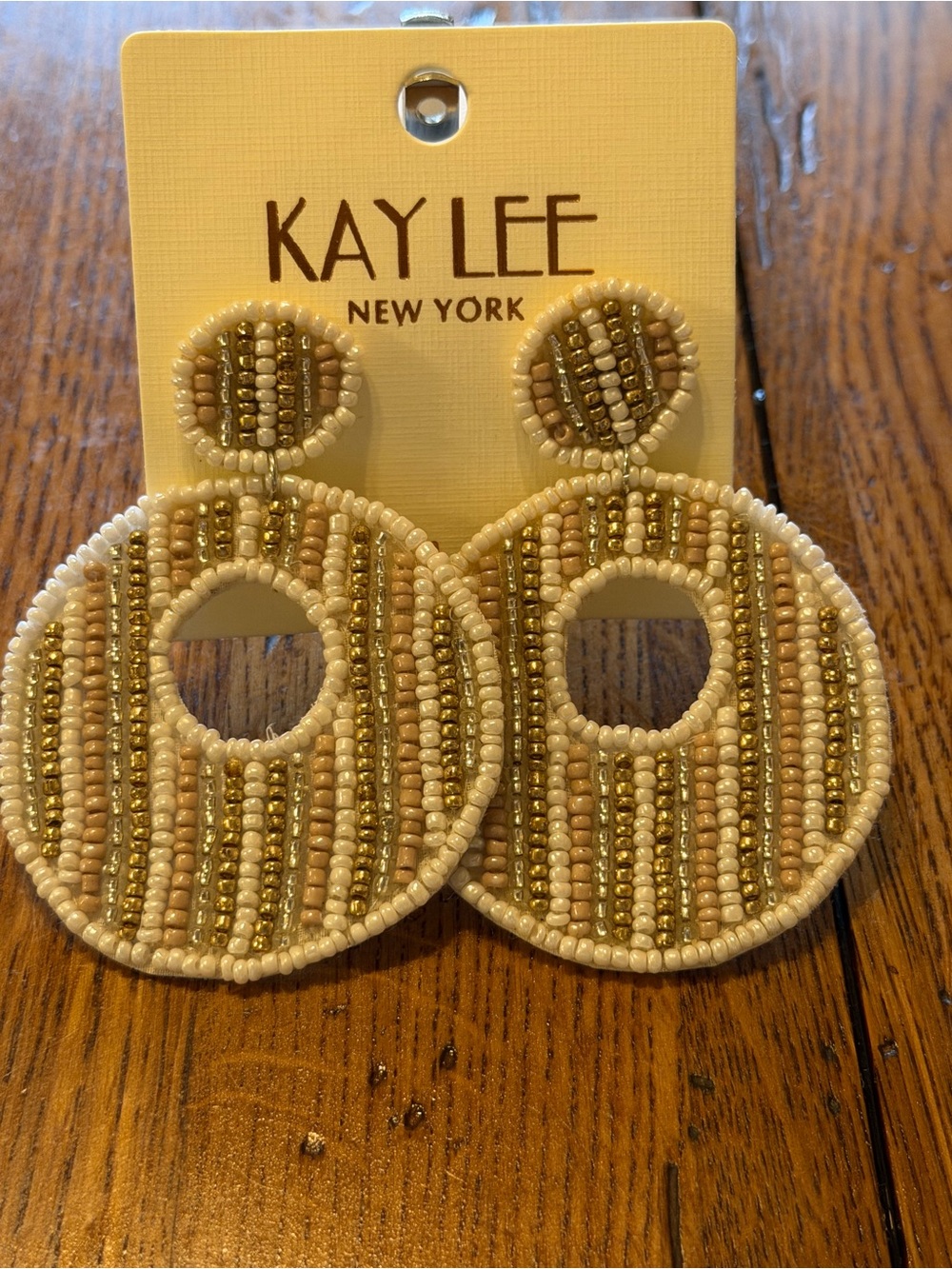 Kaylee New York Beige & Gold Beaded  Drop Earrings